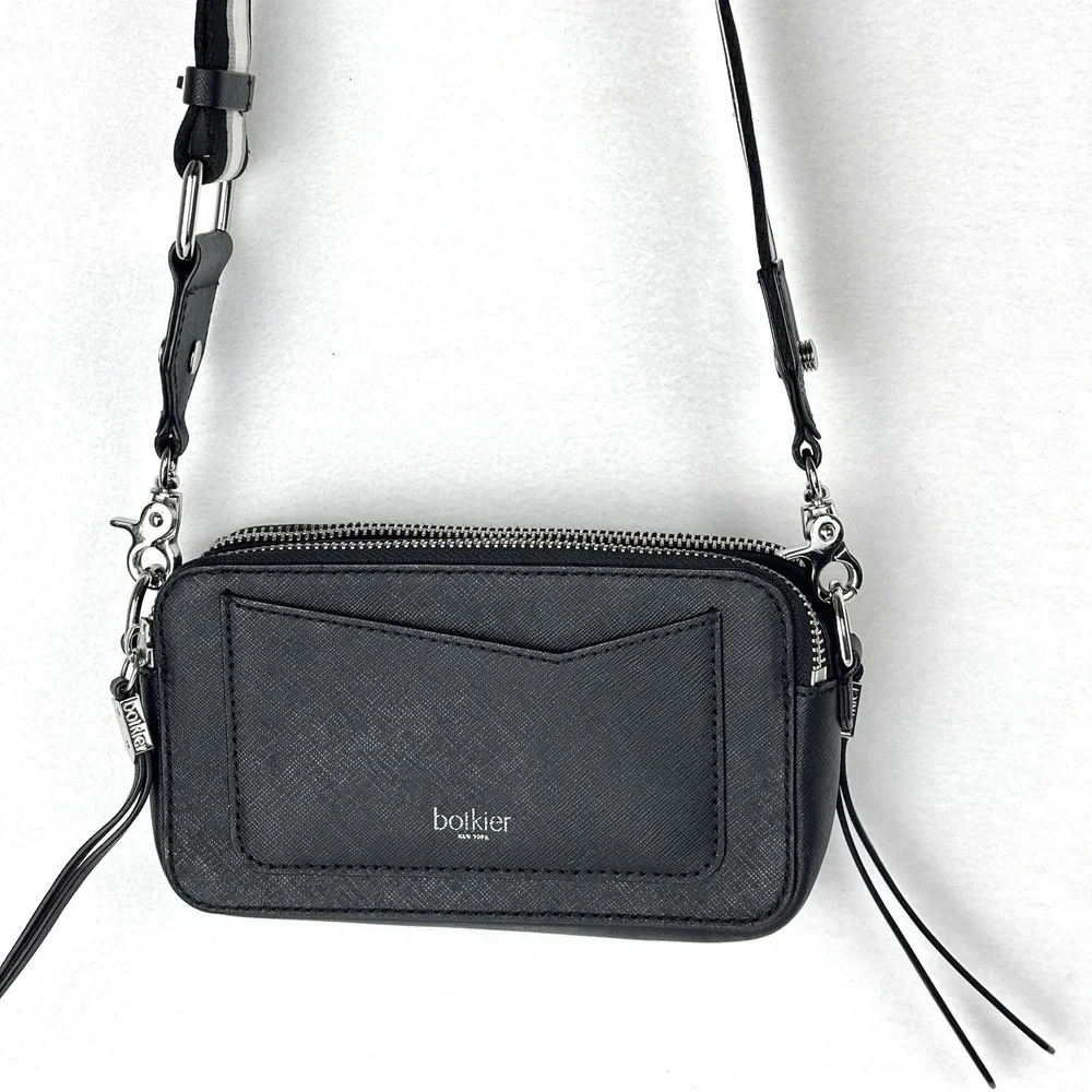 Botkier NY Camera Crossbody Black Leather Suede Bag Purse White Black Gray Strap